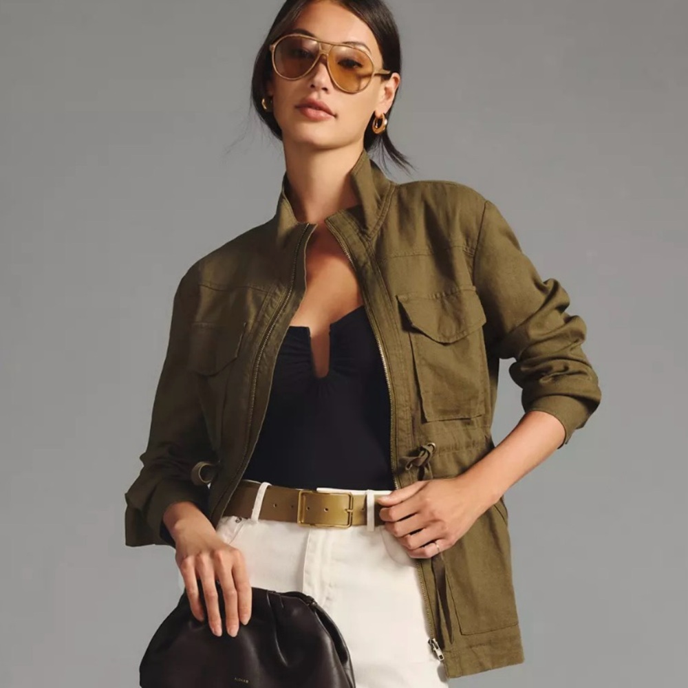 ANTHROPOLOGIE Linen Field Jacket With Drawstring Waist • Size: Small